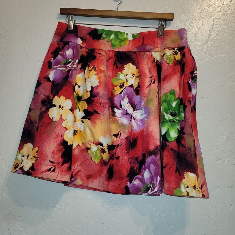 Aqua Womens Sz L Floral Skirt Pink High Waist Cotton Stretch Summer Casual